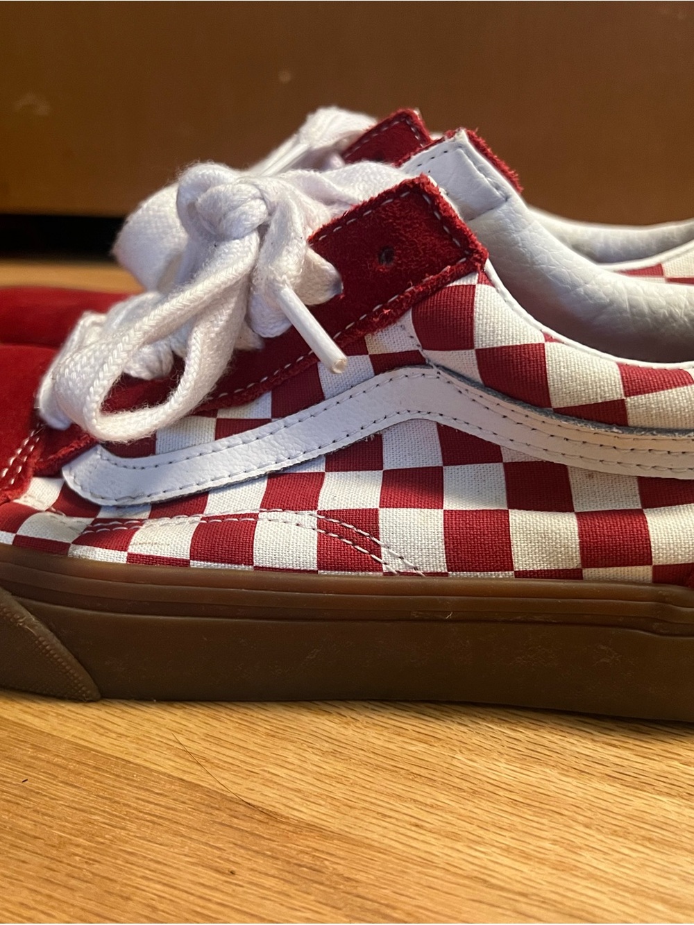 Vans Checkerboard Old Skool Red & White Skate Shoes - Picture 2 of 5
